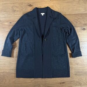 J Jill Navy Blue Knit Blazer Cardigan Sweater Single Button Pocket Womens Medium